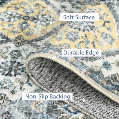ROYHOME Runner Rug 2x10 Washable Moroccan Trellis Hallway Runner Rug | Stain Resistant Non-Slip Floor Cover Vintage Distressed Entrance Carpet for Laundry Kitchen Entryway Bedroom, Blue/Yellow - color: Blue/Yellow, size: 2' x 10' (Rectangular)