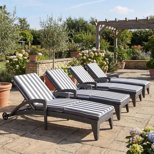 Patio Chaise Lounger Set of 4, Outdoor Lounger Patio Chairs, Heavy Duty Lounge Chairs Outdoor, Chaise Lounges for Resort, Backyard, Deck, Poolside, Garden, Grey Stripe - color: Grey Stripe, size: 4 pack