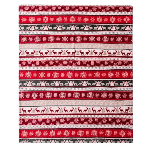 Pavilia Holiday Reindeer Snowflakes Fleece Throw Blanket | Soft, Plush, Warm Winter Cabin Throw, 50x60, Red - color: Holiday - Reindeer, size: 50 x 60 Inches - Throw