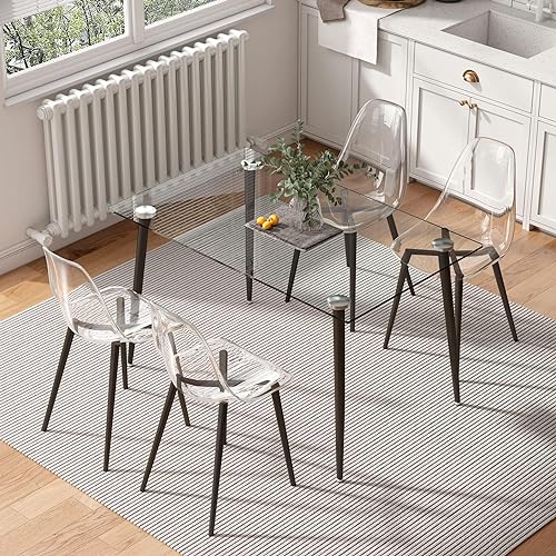 Baysitone Clear Dining Chairs Set of 8, Modern Kitchen Chairs with Transparent Seat, Acrylic Accent Side Chairs with Plating Metal Legs for Dining Room, Kitchen, Living Room with Black - color: Black, size: Set of 8