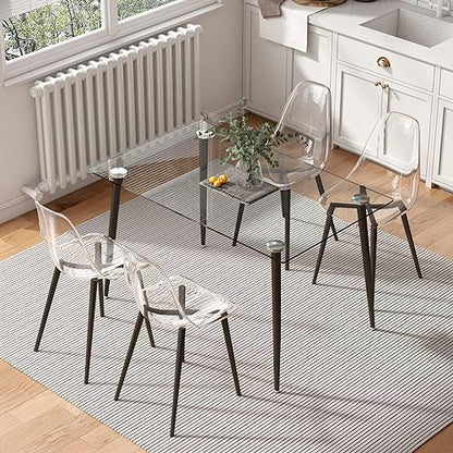 Baysitone Clear Dining Chairs Set of 8, Modern Kitchen Chairs with Transparent Seat, Acrylic Accent Side Chairs with Plating Metal Legs for Dining Room, Kitchen, Living Room with Black - color: Black, size: Set of 8