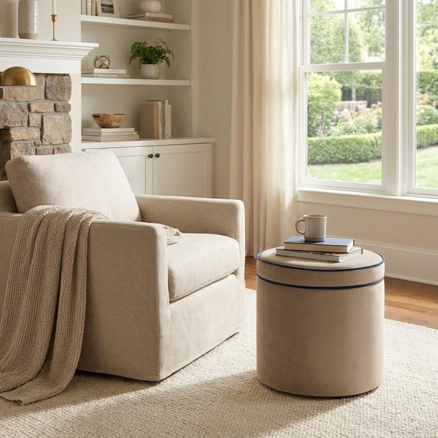 Spatial Order 18" Velvet Storage Ottoman with Lift-Off Lid - Tan Velvet - color: Tan Velvet
