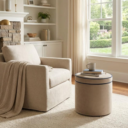Spatial Order 18" Velvet Storage Ottoman with Lift-Off Lid - Tan Velvet - color: Tan Velvet