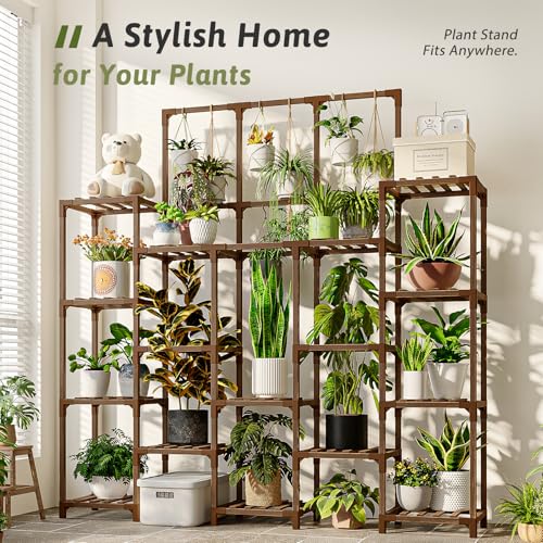 GENTINGBRO Plant Stand Indoor Outdoor 63" Tall Plant Shelf for Plants 14-Tier Large Plant Sheves for Living Room Heavy Duty Plant Rack Garden Balcony Patio Hanging Planter