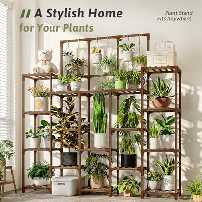 GENTINGBRO Plant Stand Indoor Outdoor 63" Tall Plant Shelf for Plants 14-Tier Large Plant Sheves for Living Room Heavy Duty Plant Rack Garden Balcony Patio Hanging Planter