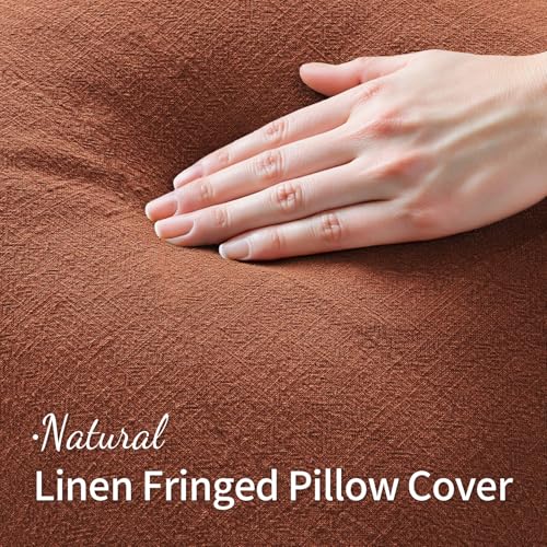 MIULEE Linen Fringe Decorative Fall Throw Pillow Covers Late Autumn 18x18 | Set of 2, Cottagecore Decor, Boho Farmhouse Neutral Pillow Covers, Rustic Fall Couch Cushion Cases for Sofa Bed Living Room - color: Late Autumn, size: 18" x 18" (Pack of 2)