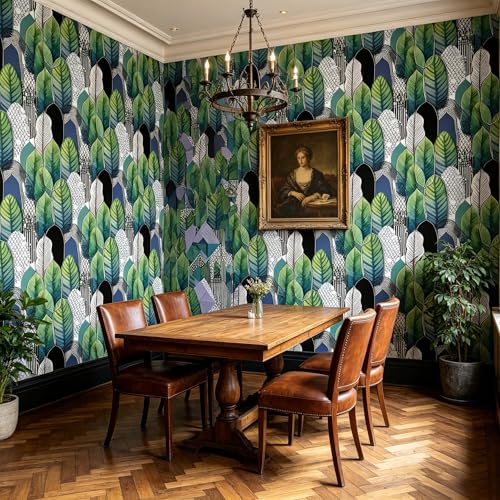 Tropical Abstract Watercolor Green Leaf Peel and Stick | self adhesive Wallpaper - 96''x32'' - color: X07, size: 32" x 96"