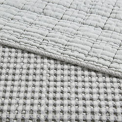 Levtex Home Mills Waffle Twin Bedspread Set (84x104in) with 1 Pillow Sham (26x20in) - Grey - Cotton Waffle Twin Size Bedspread Set - Lightweight, Soft, Pre-Washed - color: Grey, size: Twin Bedspread