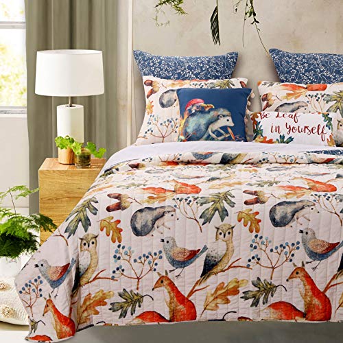 Greenland Home Willow Novelty Forest Animals Reversible Quilt Set, 3-Piece Full/Queen, Natural - color: Natural, size: 3-Piece Full/Queen