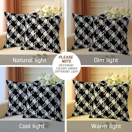 Houndstooth Throw Pillow Covers Set of 2, Modern Contemporary Geometric Abstract None Black Soft Velvet Washable Accents Pillows Cases for Living Room Bed Office Sofa Chair Decor 28x28 Inch - size: 28" x 28" (Pack of 2)