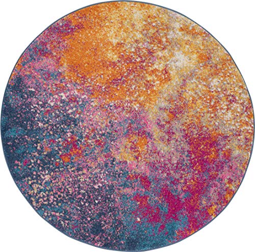 Nourison Home Passion 5' x Round Multicolor Fabric Modern Area Rug (5' Round) - color: Sunburst, size: 5'3" (Round)
