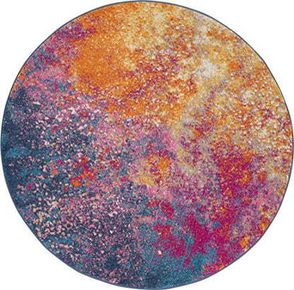 Nourison Home Passion 5' x Round Multicolor Fabric Modern Area Rug (5' Round) - color: Sunburst, size: 5'3" (Round)