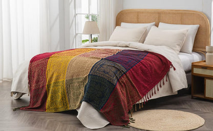 Boho Throw Blanket, Chenille Jacquard Tassels Throw Blankets for Bed Couch Soft Chair， Bohemian Fringe Tassels (Red, Large 86 * 102Inches) - color: Red, size: Large (86 x 102 in)