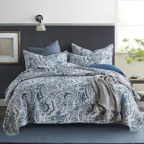 Autumn Dream Cotton Bedspread Quilt Sets, 3 Pieces Reversible Comforter Coverlet Sets,Blue Floral Paisley Bedspread,King Size - color: Blue Floral Paisley, size: King (96by108 inch)