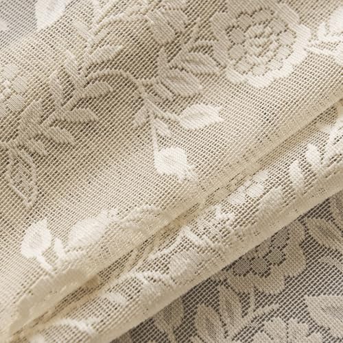Beige Lace Kitchen Curtains Rustic Leaf Floral W42 x L45 Inch 2 Panels | Rod Pocket, Airy Knit Falls, Rays Diffused, Earthy Tone Warms Rustic Rooms, Compact Drape Keeps Sills Clear, Privacy - color: Beige, size: 42"W x 45"L (Pack of 2)