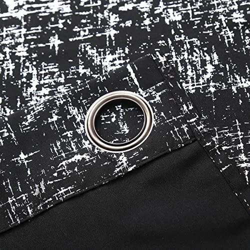 Taisier Home Silver Foil Print Linen Textured Curtains Geometric Dots Pattern Design Curtains for Nursery Toy Room Thermal Insulated Window Treatment 2 Panels 45" L,Black and Silver Drapes Print - color: Black/Silver, size: 52"W x 45"L (Pack of 2)