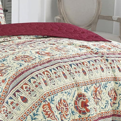 ESCA Queen Size Quilt Set 3-Piece Floral Purple Bedspread Set - color: 17 Yanna, size: Queen