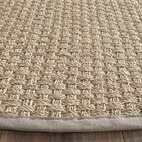 SAFAVIEH Area Rug 4' Round - Natural Fiber Collection - Natural & Grey, Seagrass, Basketweave Pattern with Border (NF114P) - color: Natural/Grey, size: 4' (Round)