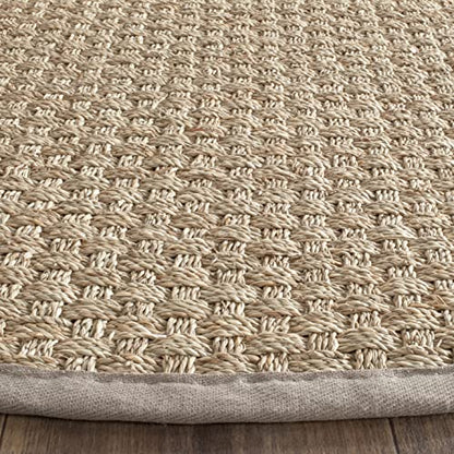 SAFAVIEH Area Rug 4' Round - Natural Fiber Collection - Natural & Grey, Seagrass, Basketweave Pattern with Border (NF114P) - color: Natural/Grey, size: 4' (Round)