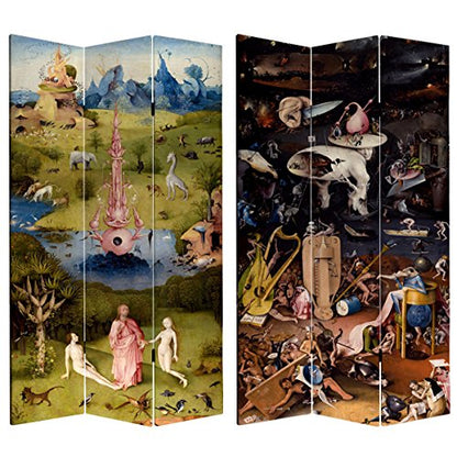 Red Lantern 7 ft. Tall Double Sided Garden of Delights Canvas Room Divider 3 Panel Freestanding Folding Privacy Screen, Partition and Separator for Modern and Contemporary Bedroom, Home Office, Studio - color: Garden of Delights