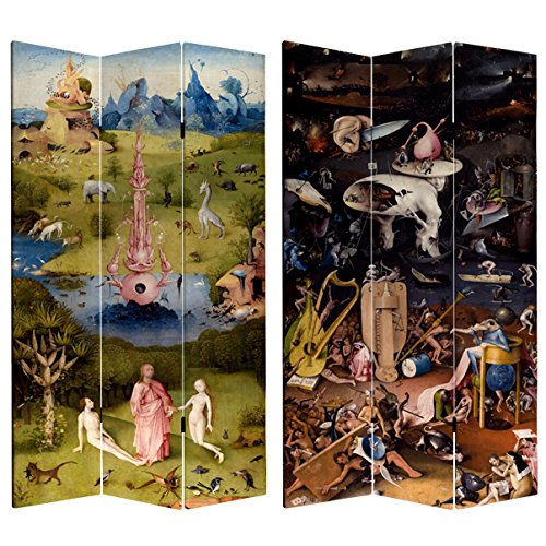 Red Lantern 7 ft. Tall Double Sided Garden of Delights Canvas Room Divider 3 Panel Freestanding Folding Privacy Screen, Partition and Separator for Modern and Contemporary Bedroom, Home Office, Studio - color: Garden of Delights