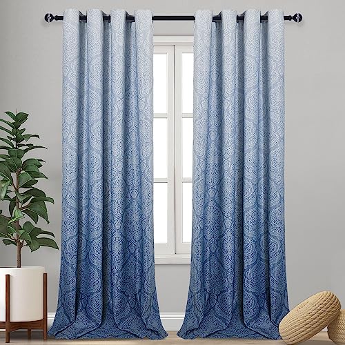 DWCN Blue Room Darkening Curtains for Living Room - Ombre Damask Patterned Extra Long Grommet Curtains for Bedroom, 2 Panels, Gradient Window Curtain Drapes, 52 x 108 Inches Long, Navy Blue - color: Navy Blue, size: 52"W x 108"L (Pack of 2)