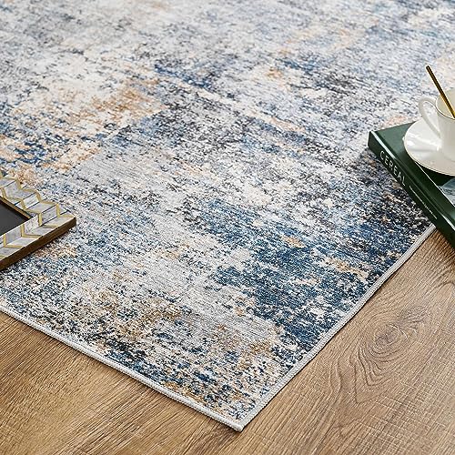 jinchan 4x6 Modern Abstract Washable Non-Slip Area Rug - color: Distressed Blue Multi, size: 4' x 6' (Rectangular)