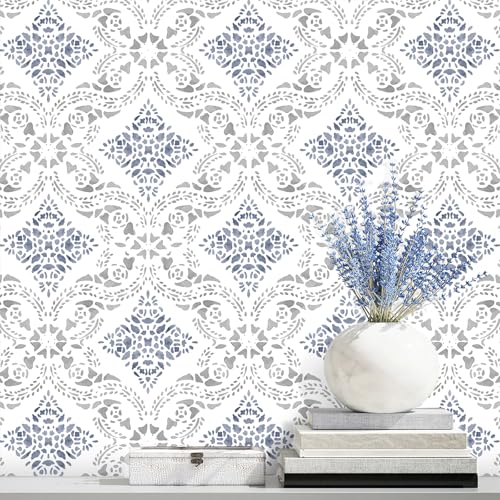 Peel and Stick Wallpaper Blue Wallpaper for Kitchen 16.9" x 118.1" | Blue Geometric Wall Paper for Bathroom Waterproof Boho Self Adhesive Removable Contact Paper Backsplash Decorative Vinyl - color: Blue, size: 16.9inch × 118.1inch