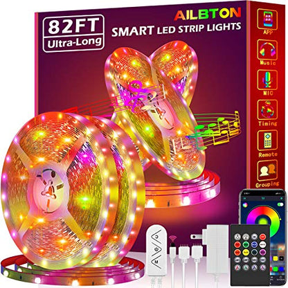 AILBTON Led Strip Lights,82ft Led Light Strips Music Sync Color Changing RGB Led Strip Built-in Mic,Bluetooth led Lights App Control with Remote,5050 RGB Rope Light Strip - size: 82FT
