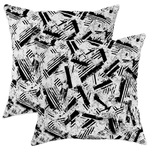Stripes Throw Pillow Covers Set of 2, Modern Abstract Brush Patterns Texture None Black Soft Velvet Washable Cushion Covers Pillow for Living Room Apartment Bed Sofa Decor 18x18 Inch - size: 18" x 18" (Pack of 2)