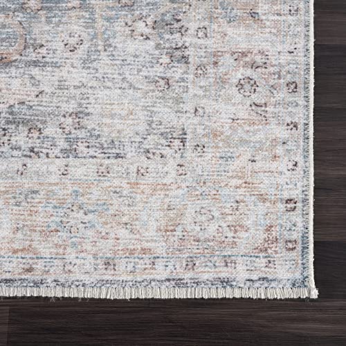 Bloom Washable Non-Slip 2x3 Blue/Red Boho Rug - Bathroom, Kitchen, Entryway - color: Ocean Blue / Brick, size: 2' x 3' (Rectangular)