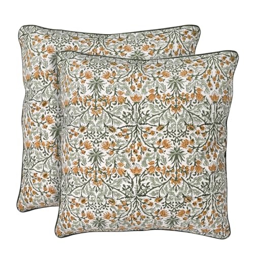 Block Print Goldenrod Yellow Pillow Cover 16" x 16" (Pack of 2) Decorative Couch Pillows for Living Room, Farmhouse Chic Boho Cute Outdoor Pillows Covers Gifts for Spring, Mother's Day - color: Goldenrod Yellow, size: 16" x 16" (Pack of 2)