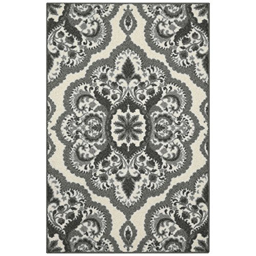 Maples Rugs Vivian Medallion Area Rug – Made in USA – Washable, Non-Slip Indoor Carpet for Kitchen, Entryway, and Living Room, 2'6 x 3'10, Grey - color: Grey, size: 2'6" x 3'10" (Rectangular)