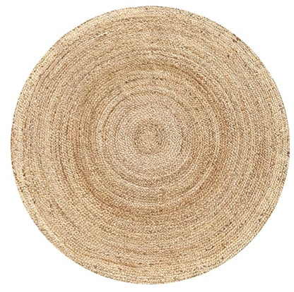 Hausattire Jute Braided Round Area Rug, Natural, 8 ft | 100% natural jute, hand woven, reversible, boho farmhouse style, bedroom/living room/kitchen use - color: Natural, size: 8' Round