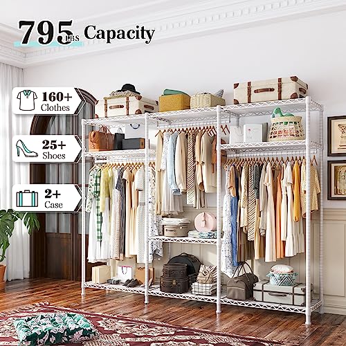 Raybee Clothes Rack Heavy Duty Load 795LBS Adjustable Clothing Racks for Hanging Clothes Garment Rack, 56" W X16 D X 75.5" H White - color: White, size: 56" W x 16" D x 75.5" H