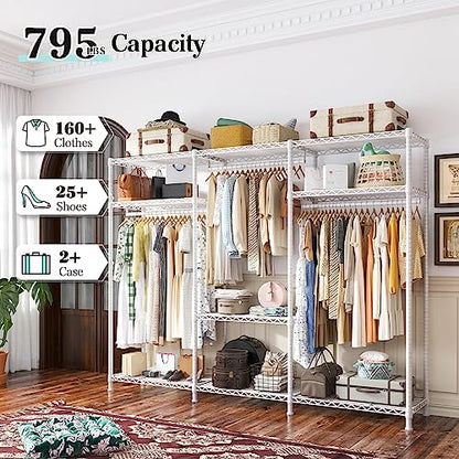 Raybee Clothes Rack Heavy Duty Load 795LBS Adjustable Clothing Racks for Hanging Clothes Garment Rack, 56" W X16 D X 75.5" H White - color: White, size: 56" W x 16" D x 75.5" H