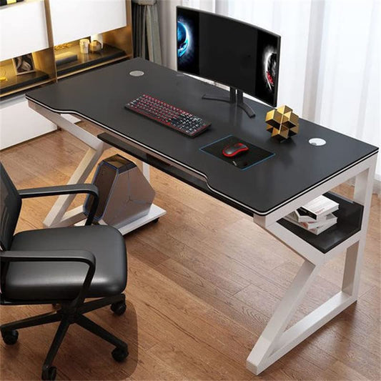 LAKIQ Small Space Manufactured Wood Computer Desktop Table with Storage Shelf K-Shaped Gaming Desk Rectangular Home Office Working Writing Table - Table Only(White-Black,39.4" L x 19.7" W x 29.5" H) - color: White-black, size: 39.4"L x 19.7"W x 29.5"H