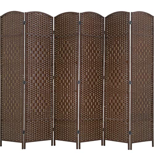 Room Divider 6 Panel Folding Privacy Divider 6 Ft Indoor Wall Divider Portable Partition Wood Screen, Brown - color: Brown, size: 6 Panel