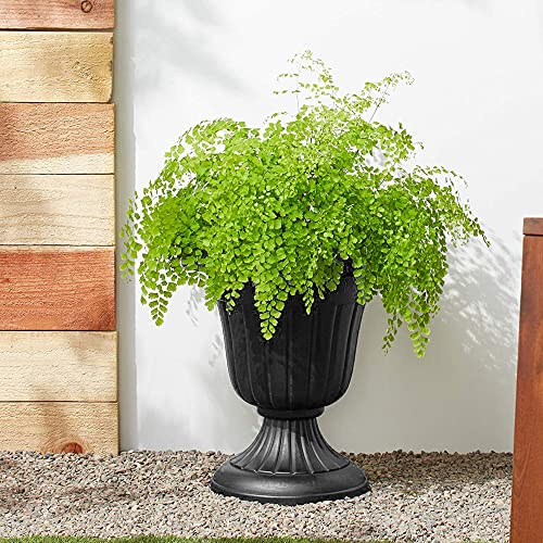 Arcadia Garden Products PL00BK Classic Traditional Plastic Urn Planter, 16” x 18”, Black - color: Black, size: 16" x 18"