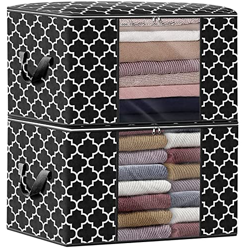 Storage Bags 100L 2Pack Clothes Organization and Storage Containers | Large Blanketfor Bedding, Comforters, Foldable Organizer with Reinforced Handle, Clear Window, Sturdy Zippers, Black - color: Black, size: 2 x 100L