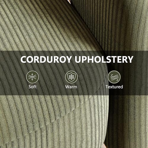 HOMCOM 360° Swivel Accent Chair Corduroy Upholstered Barrel Chair Green | Modern Armchair, Thick Padding, Living Room, Bedroom, Reading Room