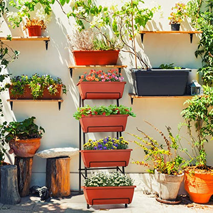 Raised Garden Bed with Legs 4 Tier Vertical Herb Garden Planter, Brick Red | 41.5 IN Tall Elevated Garden Planters with Drainage Holes, Metal Frame, Indoor Outdoor Standing Flower Planters - color: Brick Red