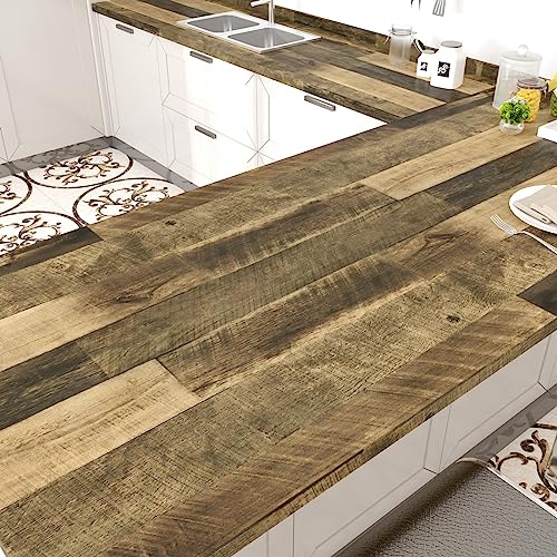 Large Wood Conatct Paper Self Adhesive Counter Top Vinyl Wrap | Waterproof Brown Wood Wallpaper Peel and Stick Countertops for Kitchen Tables Desk Covers Cabinets Dresser Camper 36" x 120" - color: 1, size: 36" x 120"