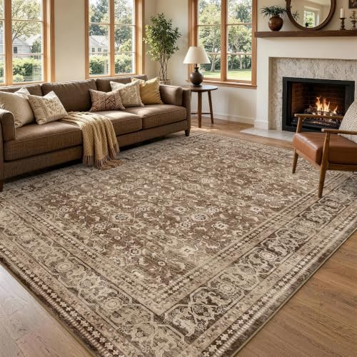 6x9 Ft Large Area Rugs for Living Room, Soft Non-Slip Machine Washable Rug, Vintage Stain Resistant Carpets for Bedroom Nursery Dining Room Home Decor (Brown) - color: C-f02 Brown, size: 6' x 9' (Rectangular)