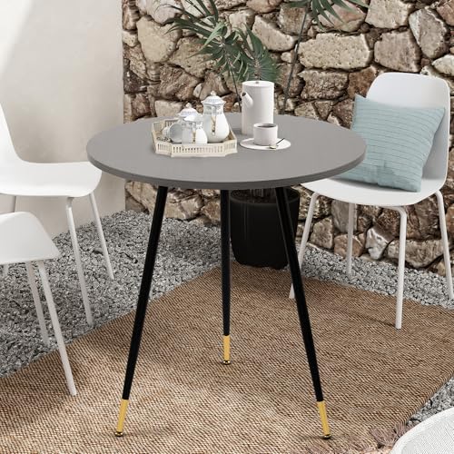 Round Dining Table, 23.6" Kitchen Dining Table with Thickened Tabletop and Metal Pedestal,Mid Century Modern Bistro Table for Dining Room,Small Places, Living Room,Cafe (Gray) - color: Grey