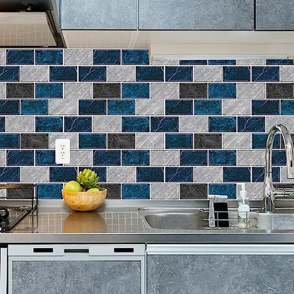 URCOLOR 10-Sheet Backsplash Tile for Kitchen Peel and Stick,12"x12" Self Adhesive Wall Tiles Stick on Back Splashes for Bathroom Blue Marble Look - color: Blue