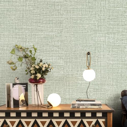 Green Grasscloth Wallpaper 17.3"x160" Faux Linen Textured Contact Paper Removable Self Adhesive Vinyl Wallpaper for Bedroom Bathroom Kitchen Cabinets - color: Green, size: 17.3" x 160"