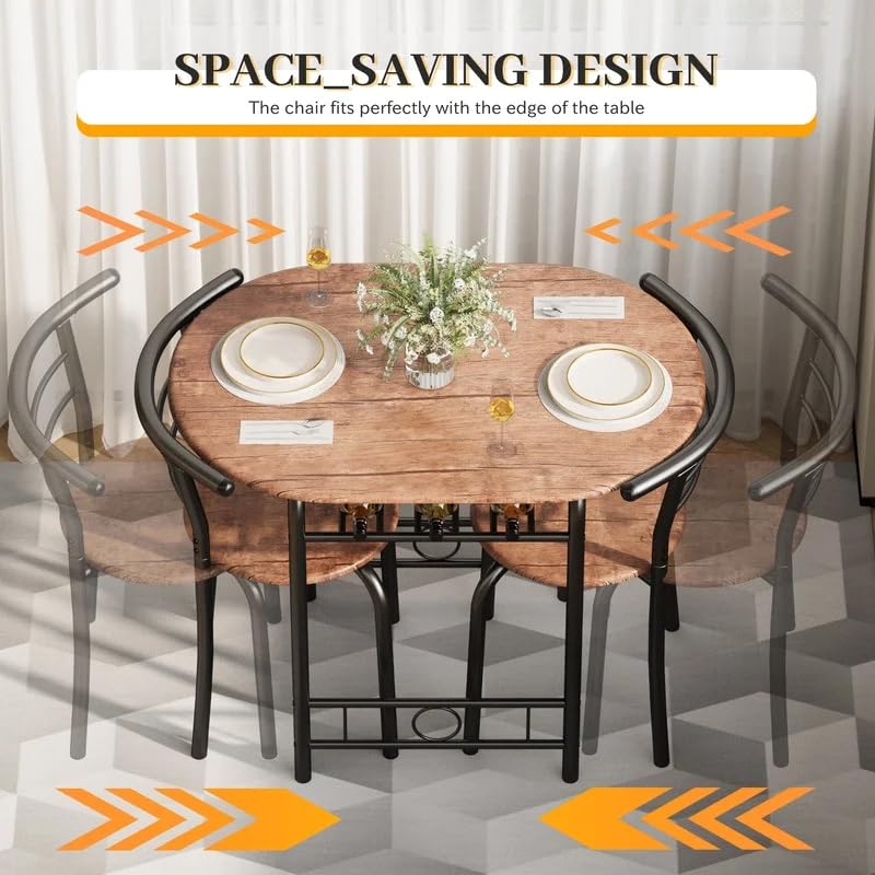 Shahoo 3-Piece Dining Table Set for 2, Kitchen Breakfast Nook Set | 2 Chairs & Round Tabletop, Space Saving Wooden Furniture Metal Frame and Built-in Wine Rack, Rustic Brown - color: Rustic Brown