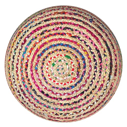 SIMPLIHOME Nate 20" Wide Square Pouf in Light Teal Handwoven Cotton | Versatile boho footstool, braided pouf, extra seating for living room or bedroom with swirl pattern, assembled; pouf ottoman. - color: Multi-color, style: Pouf