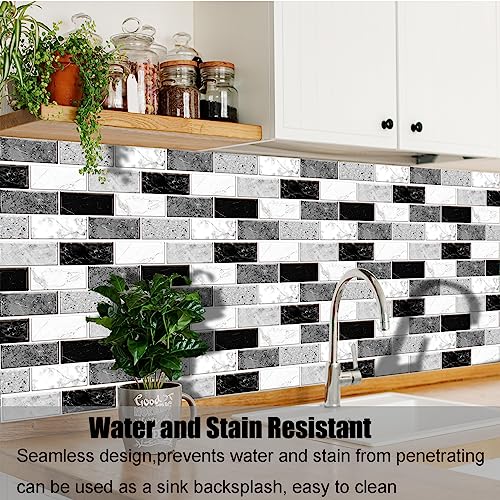 12-Sheet Peel and Stick Wallpaper, Subway Tile 6''x12'' Self Adhesive Wall Tiles Waterproof PVC Stick on Backsplash Vinyl Decorative Tiles Stickers for Kitchen Bathroom - color: Black-white